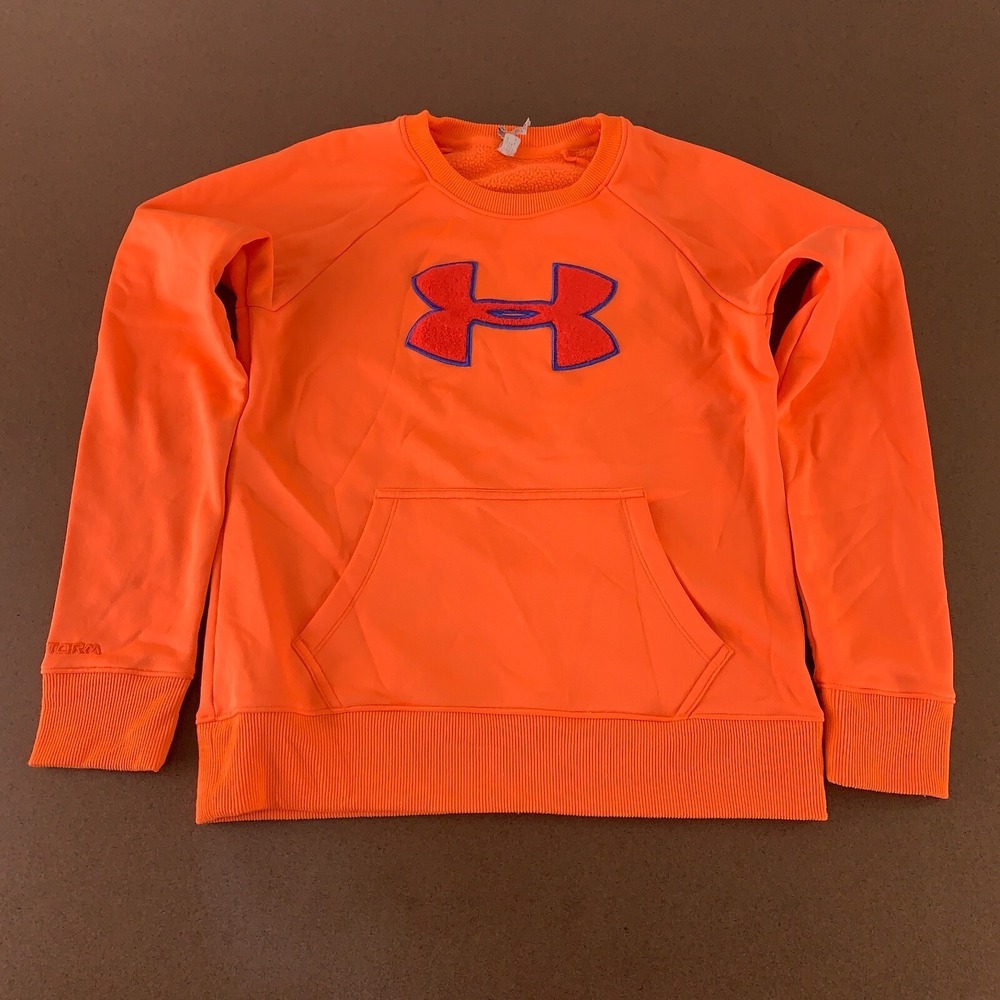 Under Armour Cold Gear Womens Small Semi Fitted Orange Pocketed Sweatshirt *Flaw